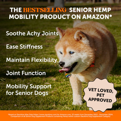 Senior Hemp Hip and Joint Supplement for Dogs - Glucosamine Chondroitin, MSM & Green Lipped Mussel - Relief for Joint Stiffness, Advanced Strength Mobility Support for Senior Dogs (Chicken, 90 Ct) Pet HonestyBuy Supplements Australia