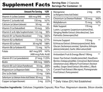 Bradeson Naturals Men's Multivitamin Supplement for Energy, Focus and Performance. Mens Vitamins A, C, D, E & B12, Zinc, Calcium, Magnesium & More. Multi Vitamin 60 Capsules Made in The USA Bradeson NaturalsBuy Supplements Australia