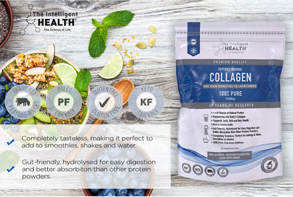 Hydrolysed Collagen Powder (Bovine) - High Protein Grass Fed Unflavoured Peptides The Intelligent HealthBuy Supplements Australia
