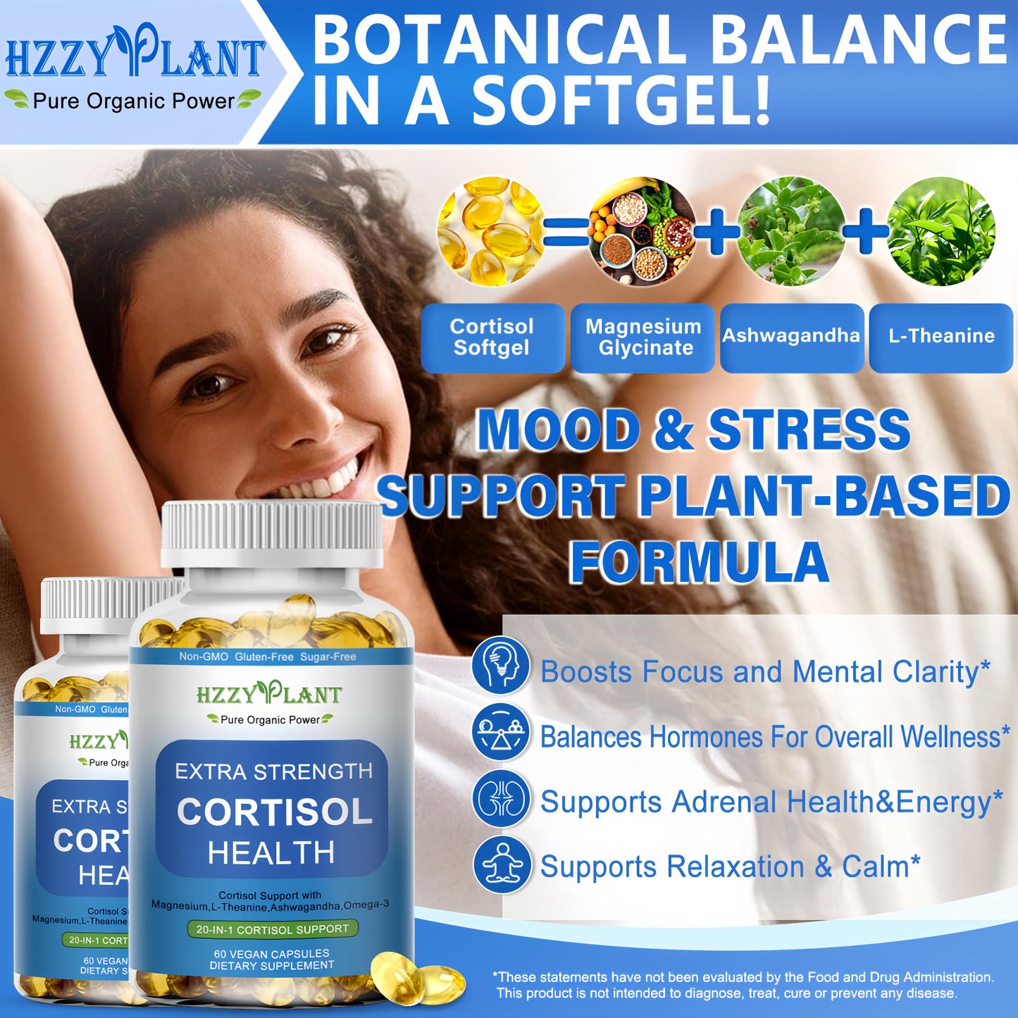 Cortisol Supplements for Women and Men Softgels with Phosphatidylserine Magnesium Ashwagandha L-Theanine,High Absorption Cortisol Detox Capsules for Sleep Relaxation Stress Relief,Non-GMO,60 Servings HZZYPLANTBuy Supplements Australia