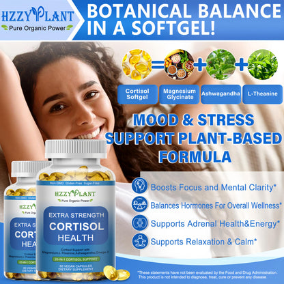 Cortisol Supplements for Women and Men Softgels with Phosphatidylserine Magnesium Ashwagandha L-Theanine,High Absorption Cortisol Detox Capsules for Sleep Relaxation Stress Relief,Non-GMO,60 Servings HZZYPLANTBuy Supplements Australia
