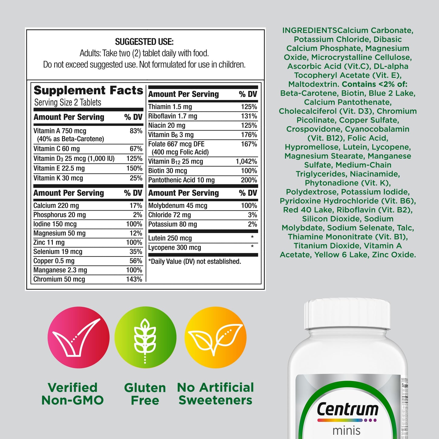 Centrum Minis Silver Multivitamin for Adults 50 Plus, Multimineral Supplement, Vitamin D3, B-Vitamins, Gluten Free, Non-GMO Ingredients CentrumBuy Supplements Australia