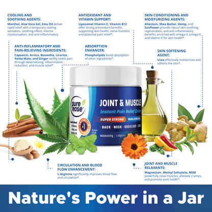 Pure Ease Arthritis Pain Relief Cream for Back 3 in 1 Maximum Instant Relief 2 OZ - Fast-Acting Muscle Pain Cream Extra Strength Joint & Knee - Powerful Formula for Neck Shoulder & Lower Back Pure EaseBuy Supplements Australia