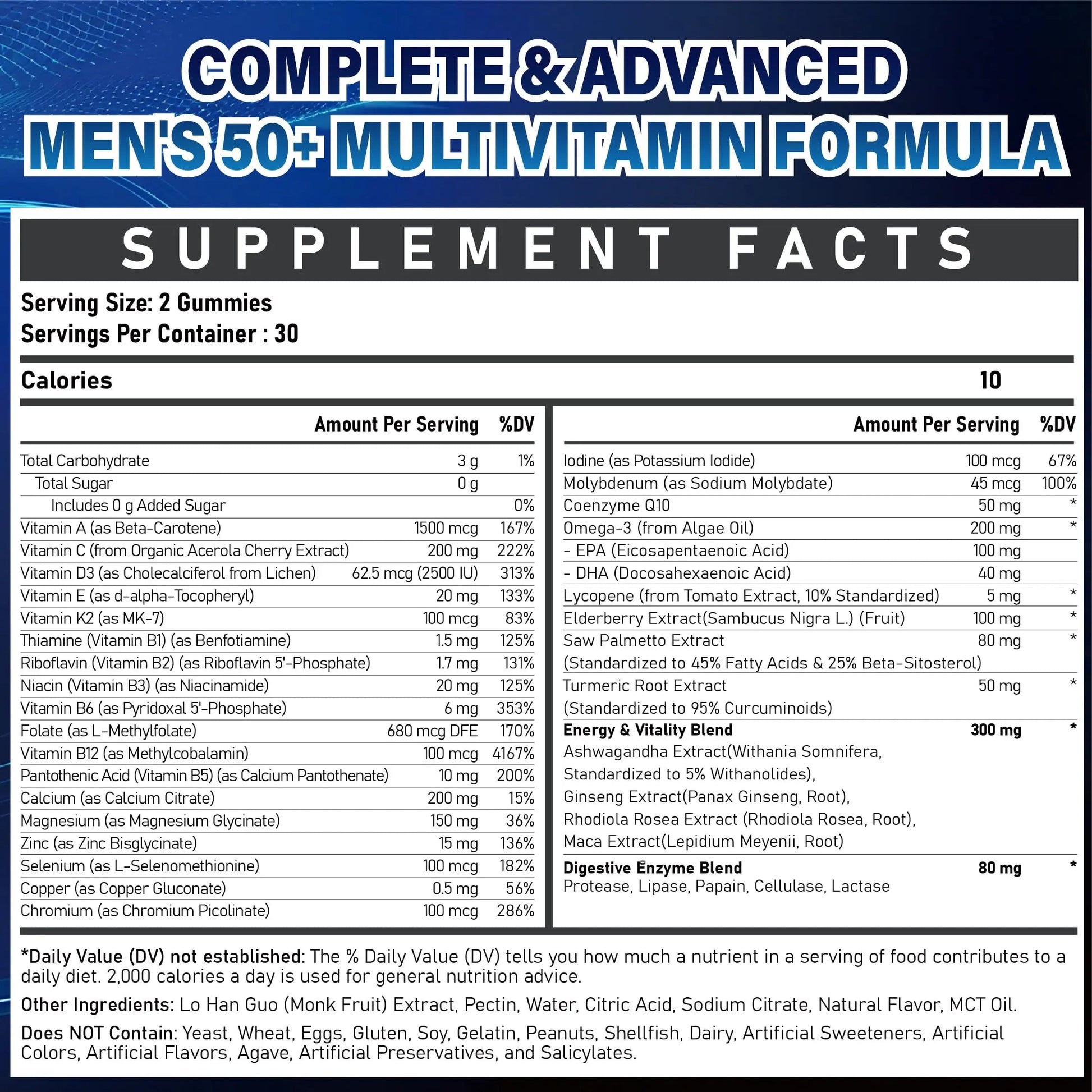 Sugar Free Multivitamin Gummies for Men 50 Plus - Methylated Multivitamin with Omega-3, CoQ10, Elderberry & Turmeric VeyttisyBuy Supplements Australia