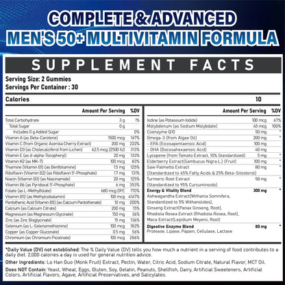 Sugar Free Multivitamin Gummies for Men 50 Plus - Methylated Multivitamin with Omega-3, CoQ10, Elderberry & Turmeric VeyttisyBuy Supplements Australia