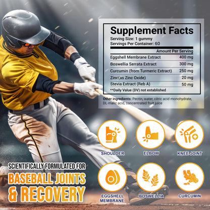 MYRELI Eggshell Membrane 400mg, Boswellia 300mg, Curcumin 250mg & Zinc 20mg Gummies - Baseball Athlete Joint Support, Flexibility, Recovery, Antioxidant, Energy, Endurance - Vegan, Non-GMO, 60 Gummies MYRELIBuy Supplements Australia