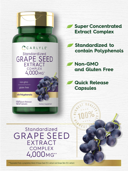Carlyle Grape Seed Extract 4,000mg | 120 Quick Release Capsules | Standardized Extract CarlyleBuy Supplements Australia