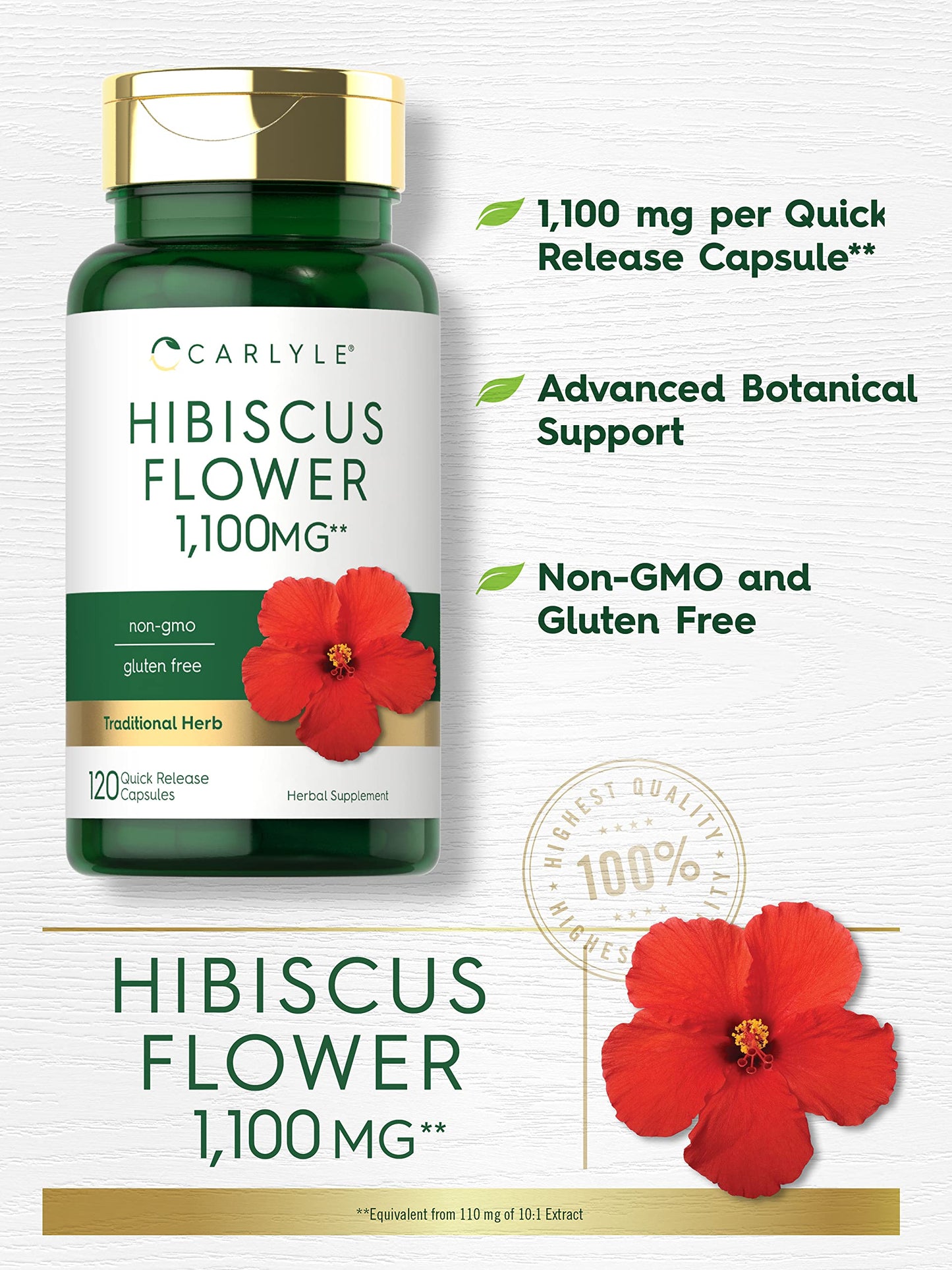 Hibiscus Flower Extract 1100 mg | 120 Capsules | Non-GMO, Gluten Free Supplement CarlyleBuy Supplements Australia