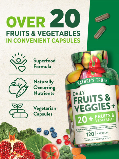 Nature's Truth Fruit and Veggies Supplement | 120 Vegetarian Capsules | 20+ Fruits & Vegetables | Vegetarian, Non-GMO, and Gluten Free Supplement Nature's TruthBuy Supplements Australia