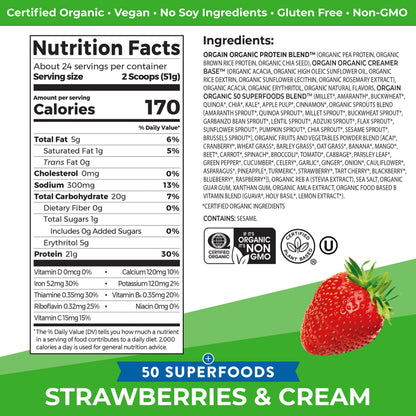 Orgain Organic Vegan Protein Powder + 50 Superfoods, Strawberries and Cream OrgainBuy Supplements Australia