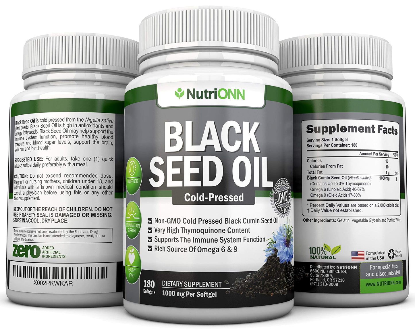 Black Seed Oil - 1000 Mg - 180 Softgels - Cold-Pressed Non-GMO Black Cumin Seed NutriONNBuy Supplements Australia