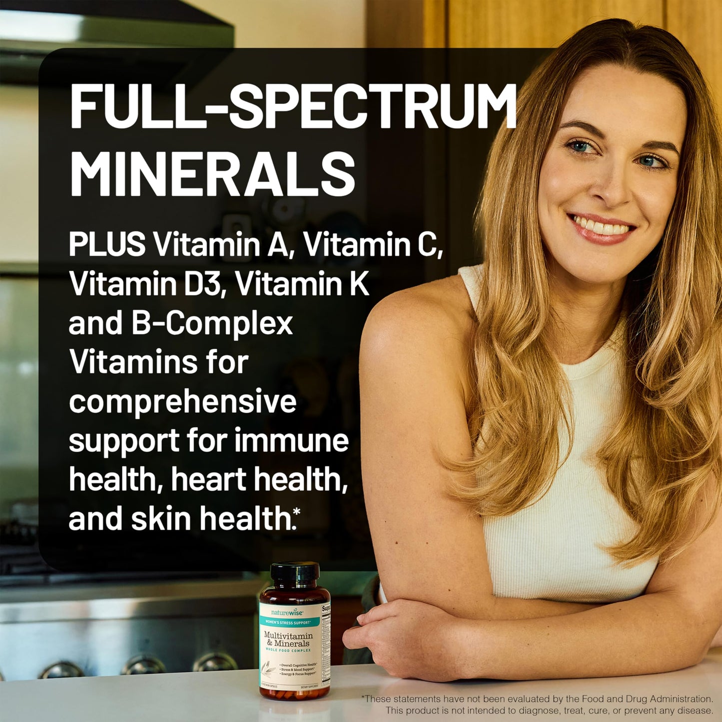 NatureWise Multivitamin for Women + Stress Support with Organic Whole Foods & Natural Minerals - B-Complex + Vitamin C + D3 K2 for Immunity, Hair, Skin & Nails