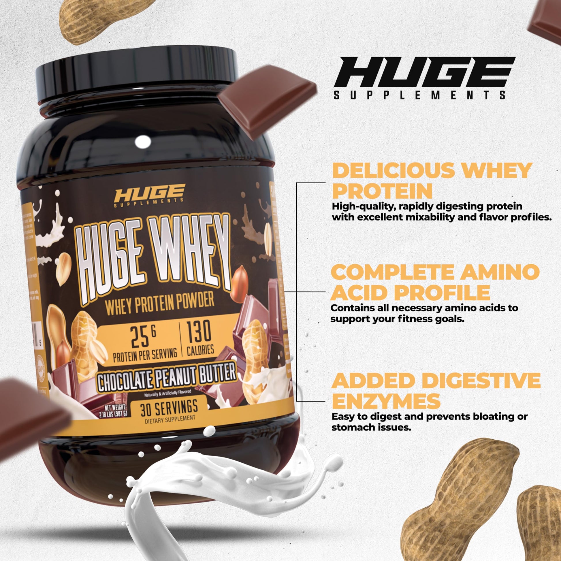 Huge Supplements Whey Protein Concentrate Powder - 25g Protein Per Serving Huge SupplementsBuy Supplements Australia