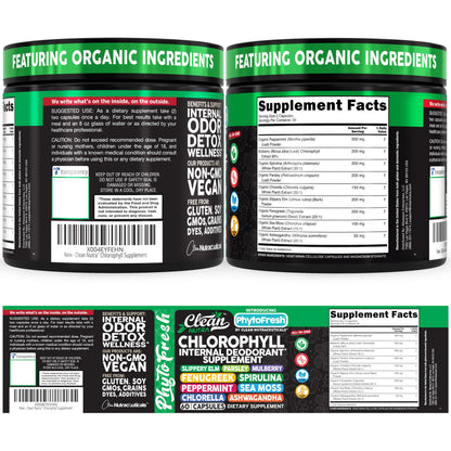 Clean Nutra Chlorophyll Capsules Supplement Internal Deodorant Peppermint, Sea Moss, Parsley, Chlorella, Spirulina, Slippery Elm, Ashwagandha, PhytoFresh Greens Detox Pills Clean NutraceuticalsBuy Supplements Australia