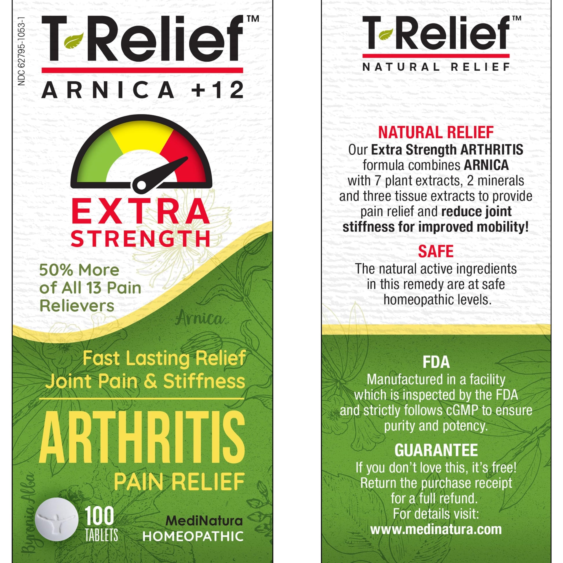 T-Relief Extra Strength Arthritis Pain Reliever Arnica +12 Natural Medicines for Joint Soreness Stiffness Aches, Quick Dissolving Pain Relief for Women & Men - 100 Tablets MediNaturaBuy Supplements Australia