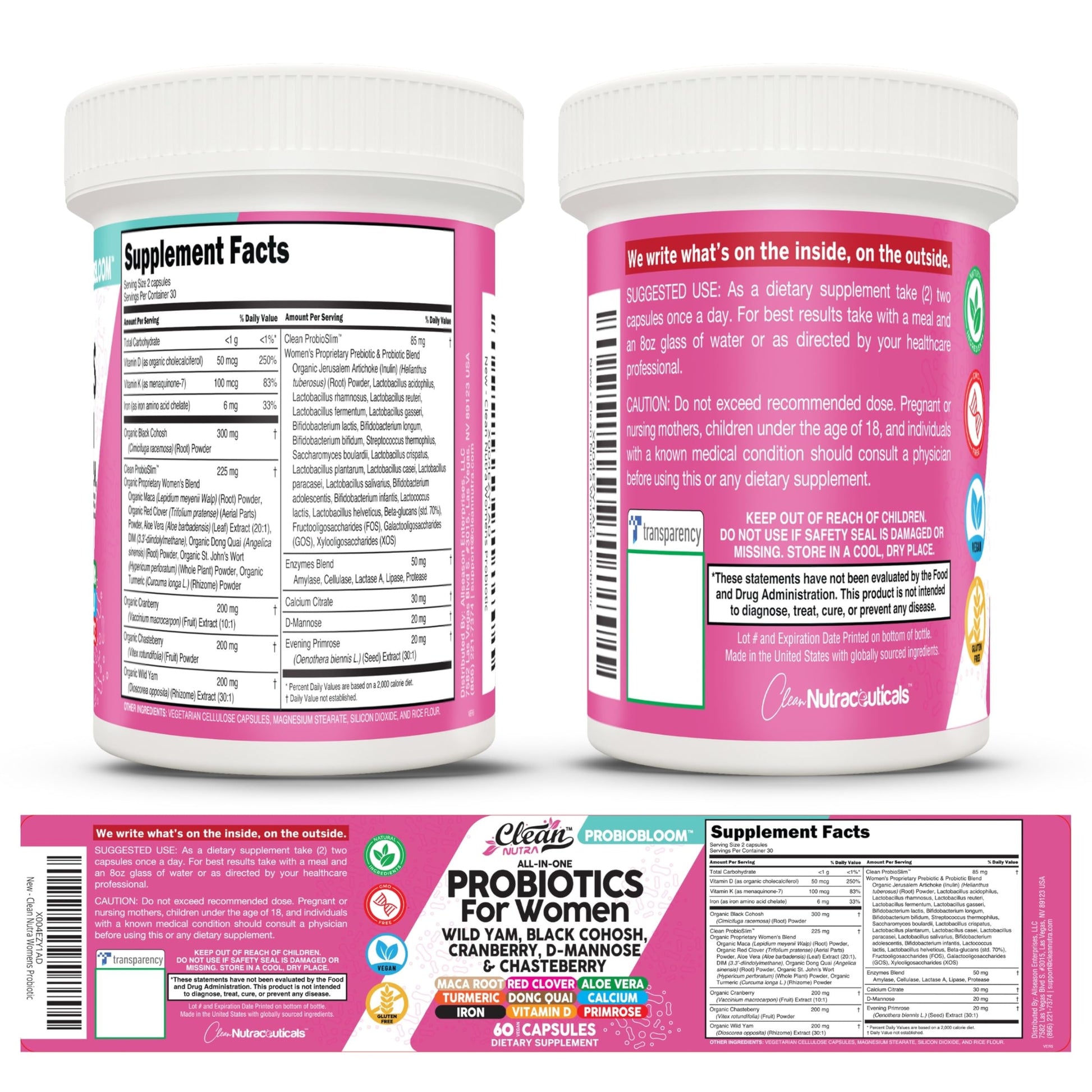 Clean Nutraceuticals Probiotics for Women with D Mannose, Cranberry Extract, Wild Yam, Chasteberry - 20 Probiotic and Prebiotic Strains - PH Balance, Womens Probiotic for Digestive Health - 60 Count Clean NutraceuticalsBuy Supplements Australia