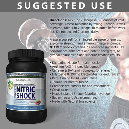 N Shock- Pre Workout Powder, x10 Strength, 44 Servings, (Fruit Punch) Boost Energy, Increase Endurance and Focus, Beta-Alanine, 175mg Caffeine, Citrulline Malate, Nitric Oxide Booster - Keto Friendly