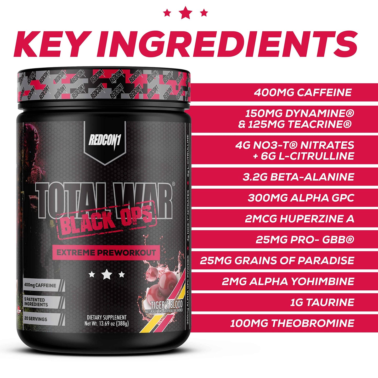 REDCON1 Total War Black Ops Extreme Preworkout Powder, Tigers Blood, High Stimulant REDCON1Buy Supplements Australia