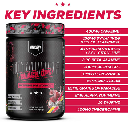 REDCON1 Total War Black Ops Extreme Preworkout Powder, Tigers Blood, High Stimulant REDCON1Buy Supplements Australia