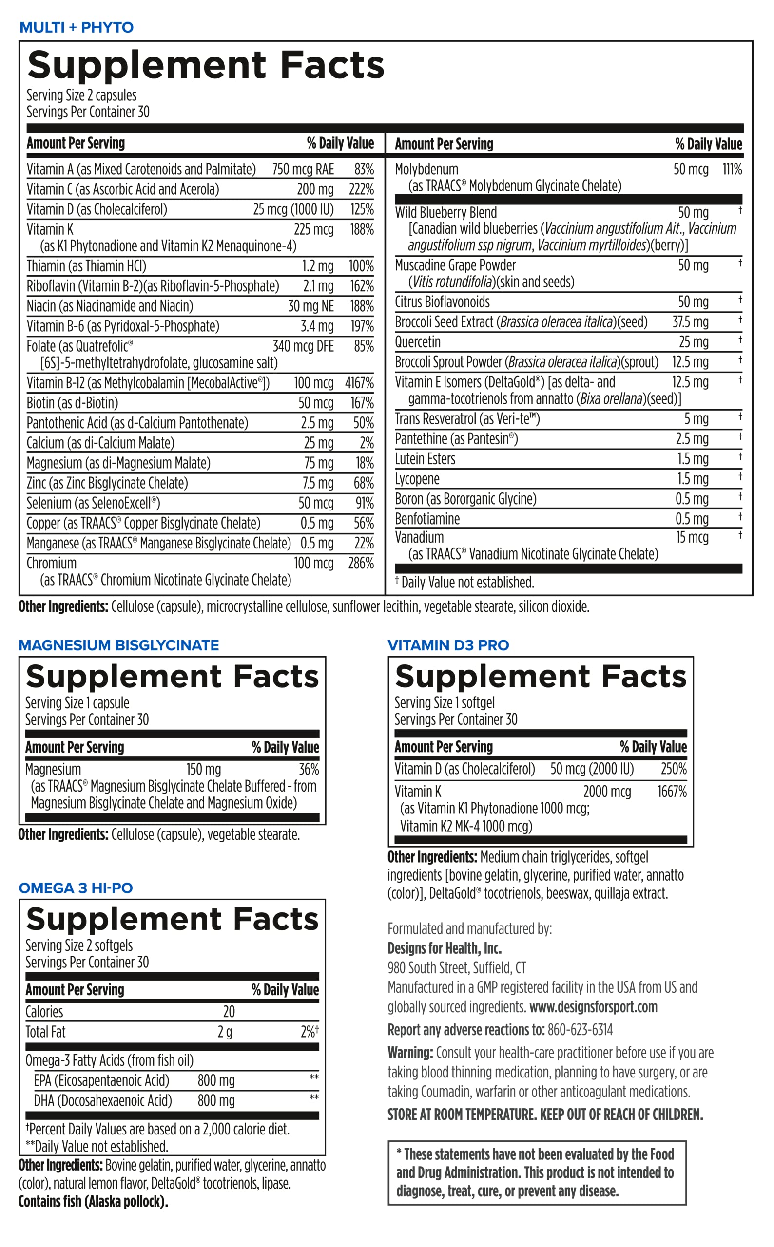 Designs for Sport Vitamin Packs - NSF Certified for Sport Power Pack with Daily Multivitamin, Fish Oil Omega-3, Magnesium Glycinate & Vitamin D3 + K - Athlete's Supplement Stack (30 Packets) Designs for SportBuy Supplements Australia