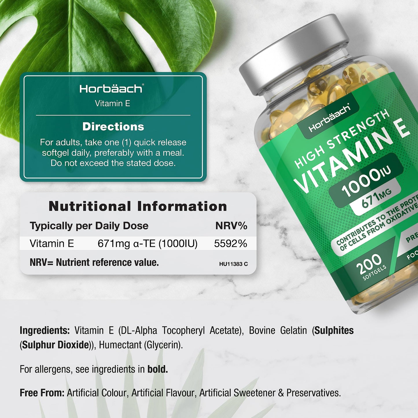 Vitamin E Capsules 1000iu | 200 Count | High Strength Vitamin E as DL-Alpha Tocopheryl HorbäachBuy Supplements Australia