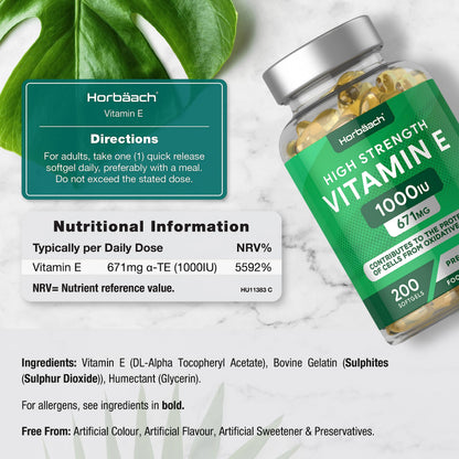Vitamin E Capsules 1000iu | 200 Count | High Strength Vitamin E as DL-Alpha Tocopheryl HorbäachBuy Supplements Australia
