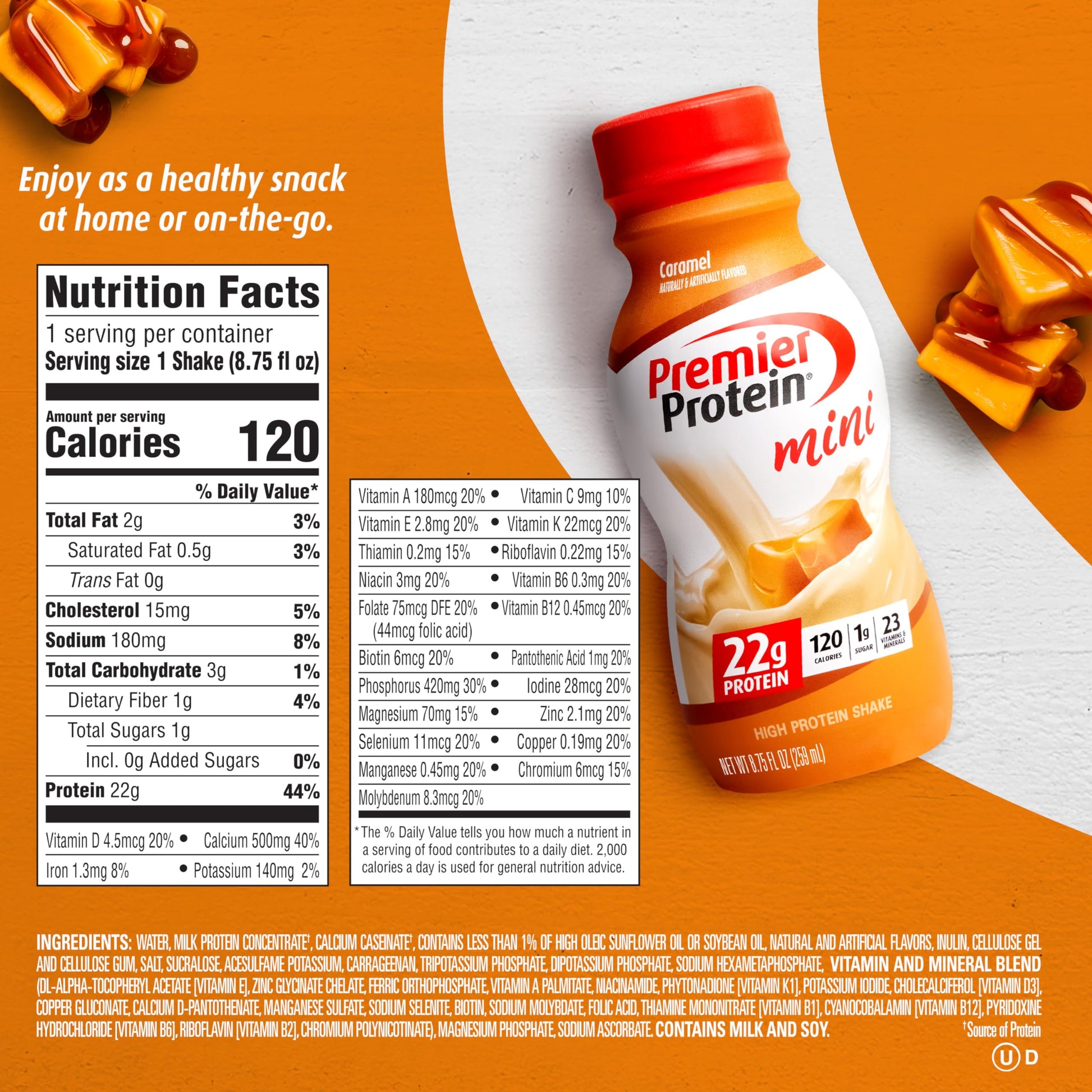 Premier Protein Shake MINIs, Caramel, 22g Protein, 120 Calories, 1g Sugar, 8.75fl oz Premier ProteinBuy Supplements Australia