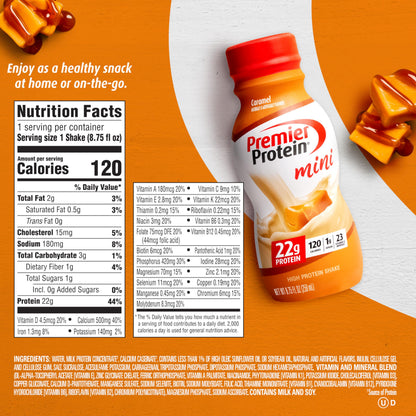 Premier Protein Shake MINIs, Caramel, 22g Protein, 120 Calories, 1g Sugar, 8.75fl oz Premier ProteinBuy Supplements Australia