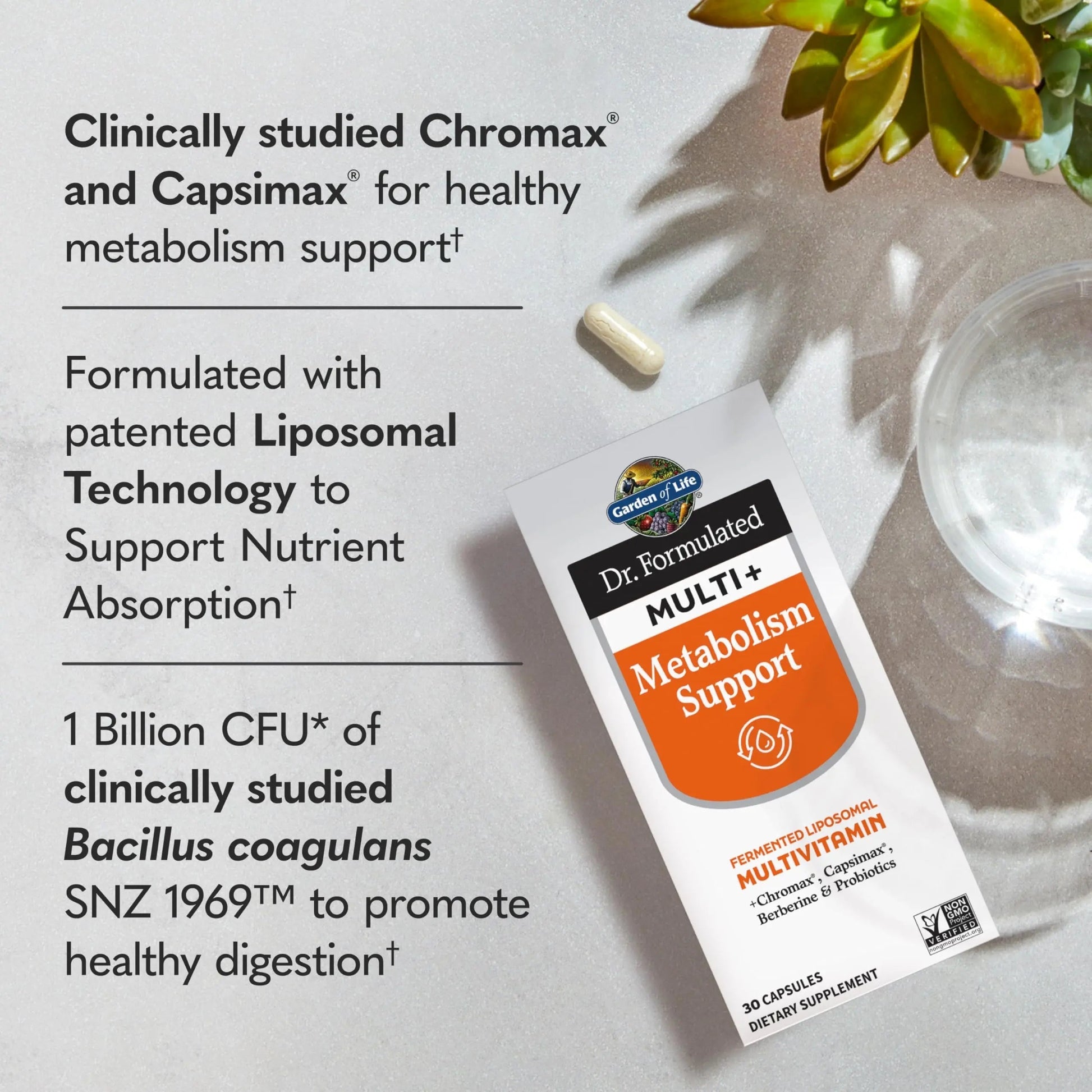 Garden of Life Dr. Formulated Multi+ Metabolism Support - Fermented Liposomal Multivitamin + Chromax, Capsimax, Berberine & Probiotics - 30 Capsules Garden of Life