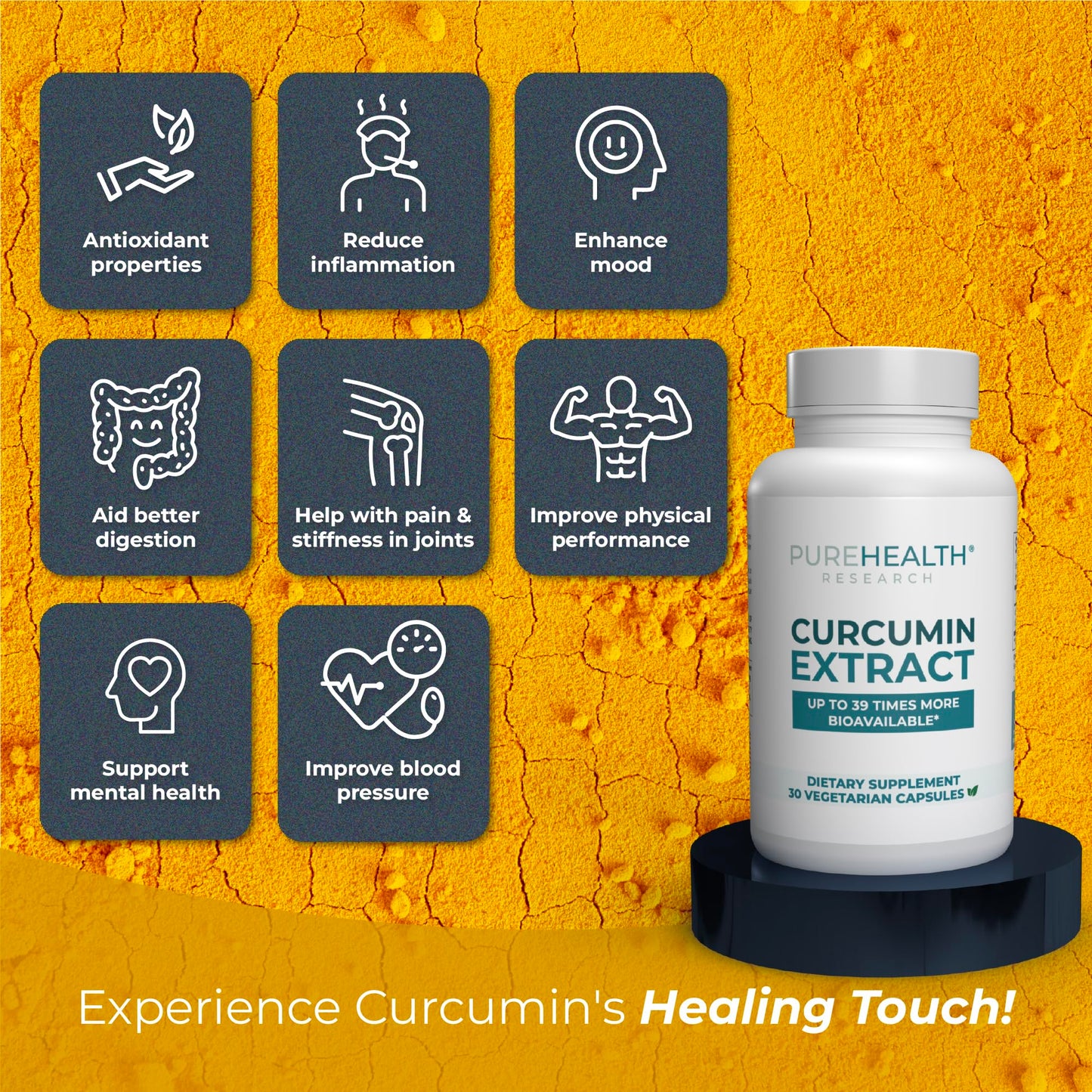PUREHEALTH RESEARCH Curcumin Extract - High Absorption Turmeric Supplement for Robust Immune Support - Joint Support for Overworked Joints and Muscles - Powered by Curcugen x39 Bioavailable - 1 Bottle PUREHEALTH RESEARCHBuy Supplements Australia