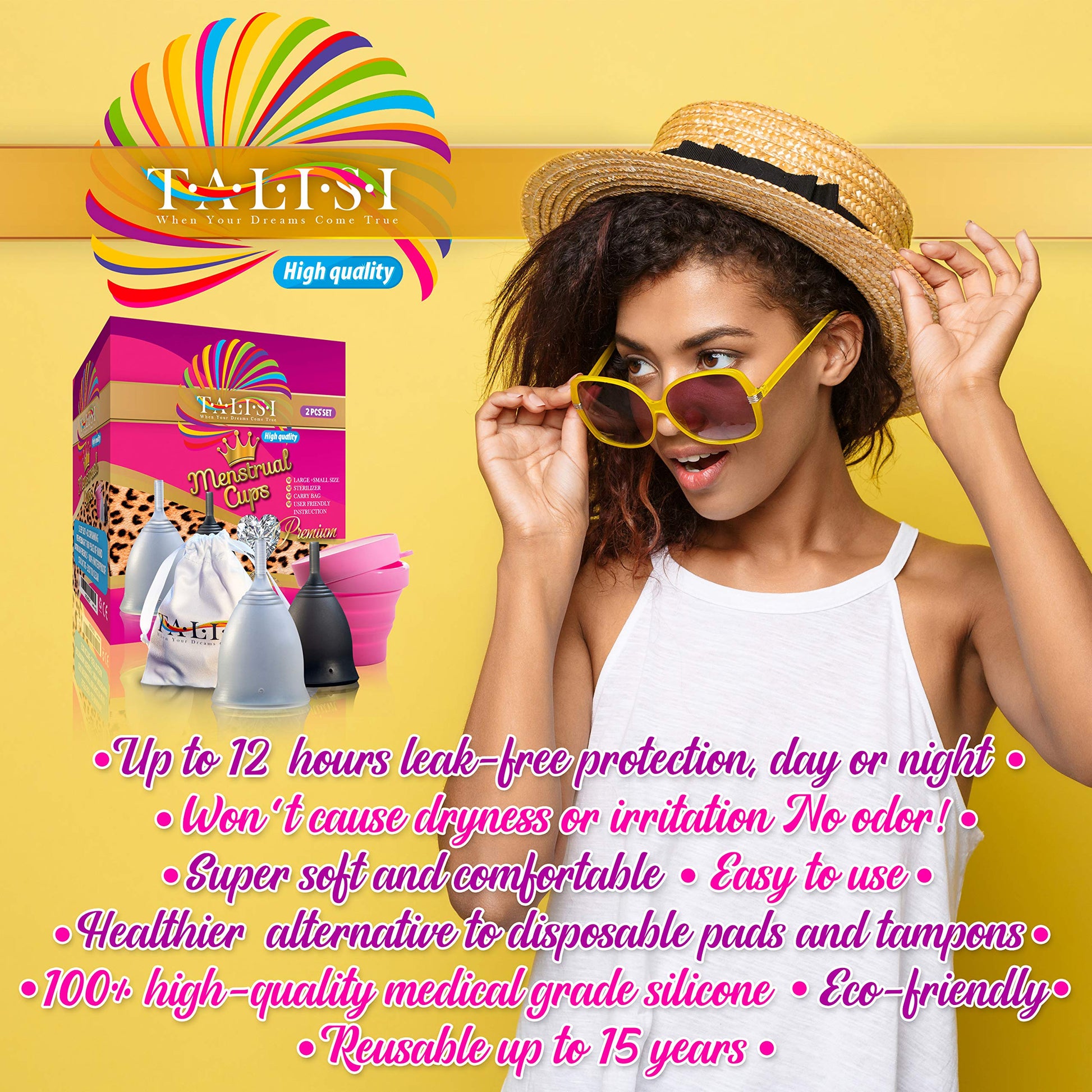 Talisi Soft Menstrual Cups Set of 2 - Reusable Period Cup for Women with Collapsible Case Holder Sterilizer TALISI WHEN YOUR DREAMS COME TRUEBuy Supplements Australia