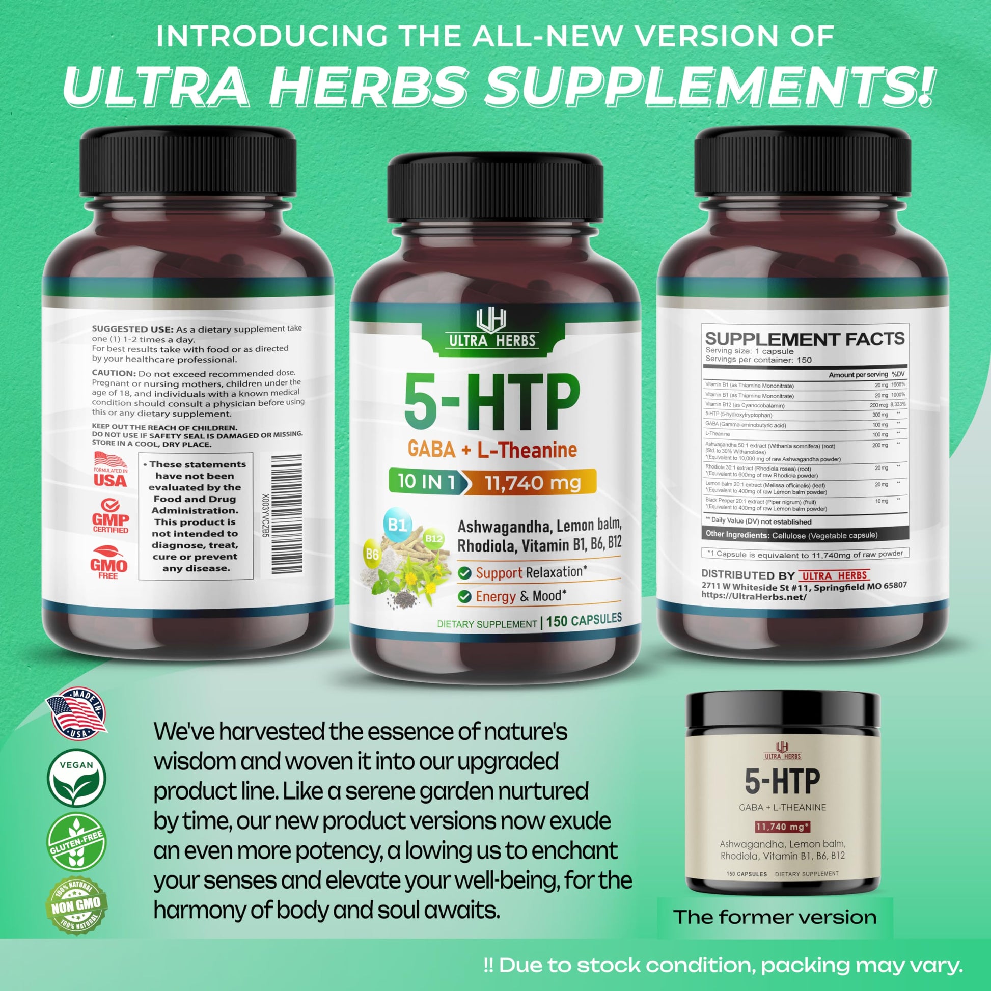 5-HTP Supplement 11,740mg 10 in 1 with GABA, L-Theanine, Ashwagandha, Rhodiola ULTRA HERBSBuy Supplements Australia