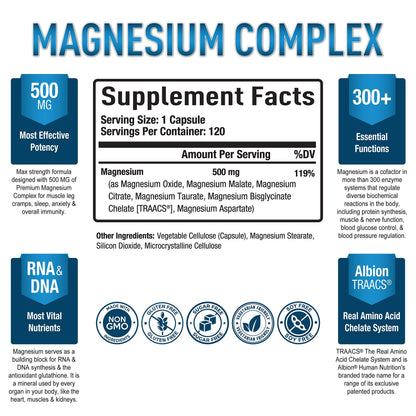 Magnesium Complex Supplement - Magnesium Citrate, Malate, Taurate, Oxide Purely OptimalBuy Supplements Australia