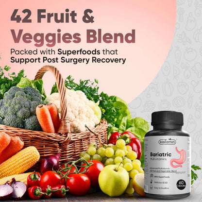Bariatric Multivitamin with Iron - Easy-to-Swallow Capsule for Post Bariatric Surgery - Post Sleeve and Post Bypass KaitaminBuy Supplements Australia