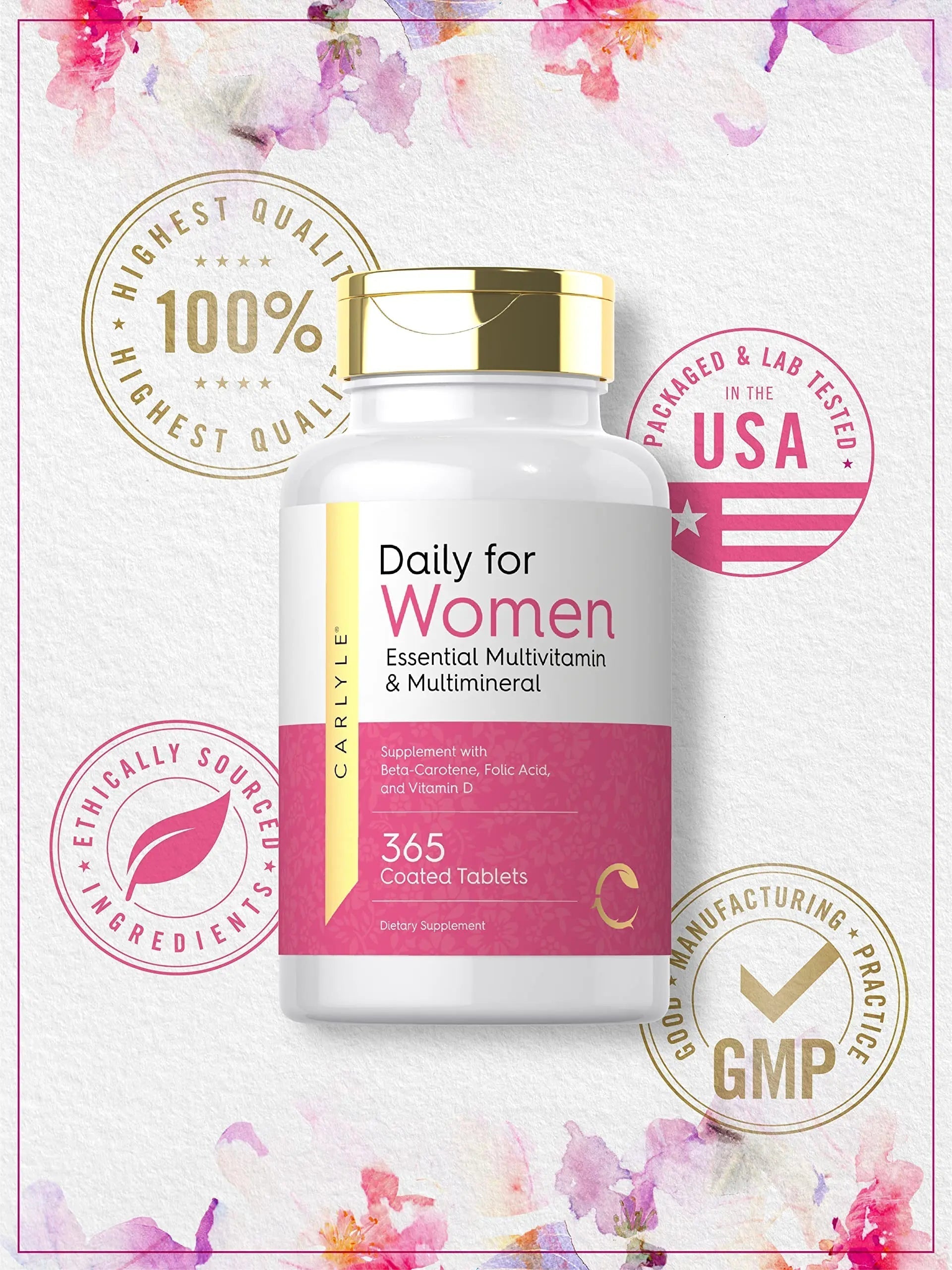 Carlyle Women's Daily Multivitamin and Multimineral Supplement | 365 Tablets | Beta-Carotene, Folic Acid and Vitamin D | Non-GMO, Gluten Free Pills CarlyleBuy Supplements Australia