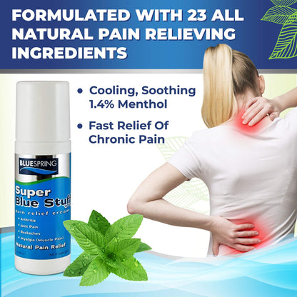 Super Blue Stuff Natural Pain Relief roll on with Emu Oil by BlueSpring- Pain relief rub Anti Inflammatory Analgesic Cream for Back, Knee, Joint, Muscle, Arthritis, and neck Pain Relief- 3 Oz roll-on. Emu TherapyBuy Supplements Australia