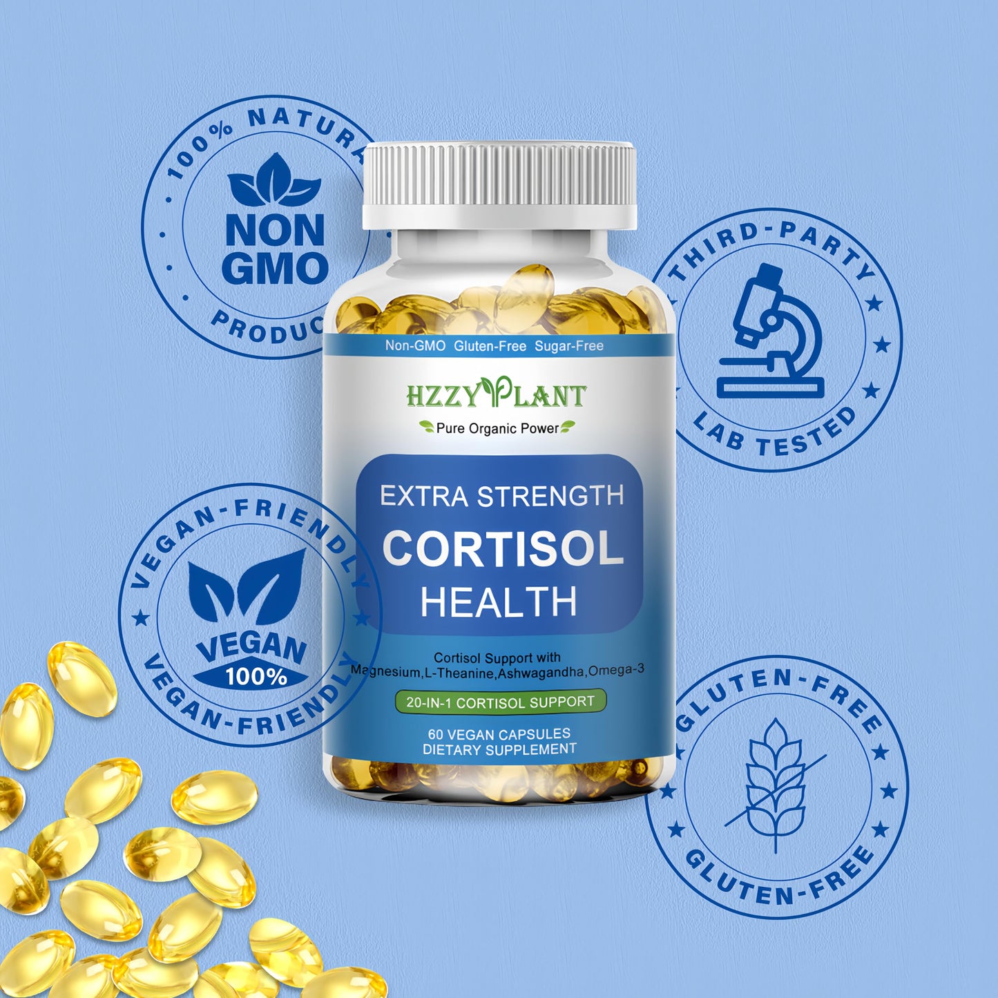 Cortisol Supplements for Women and Men Softgels with Phosphatidylserine Magnesium Ashwagandha L-Theanine,High Absorption Cortisol Detox Capsules for Sleep Relaxation Stress Relief,Non-GMO,60 Servings HZZYPLANTBuy Supplements Australia