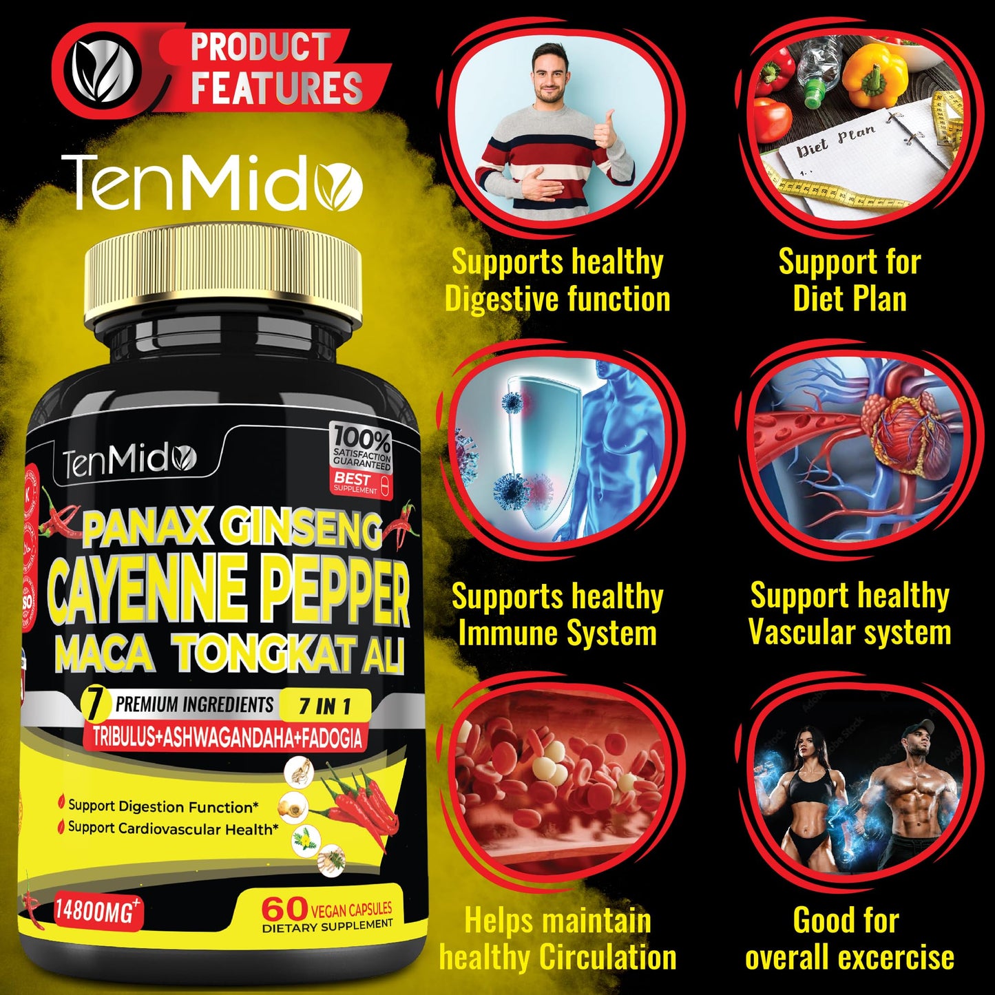 2 Packs 60 Caps 14800mg - Cayenne Pepper Supplements Extract Capsules - Tongkat Ali TenmidoBuy Supplements Australia