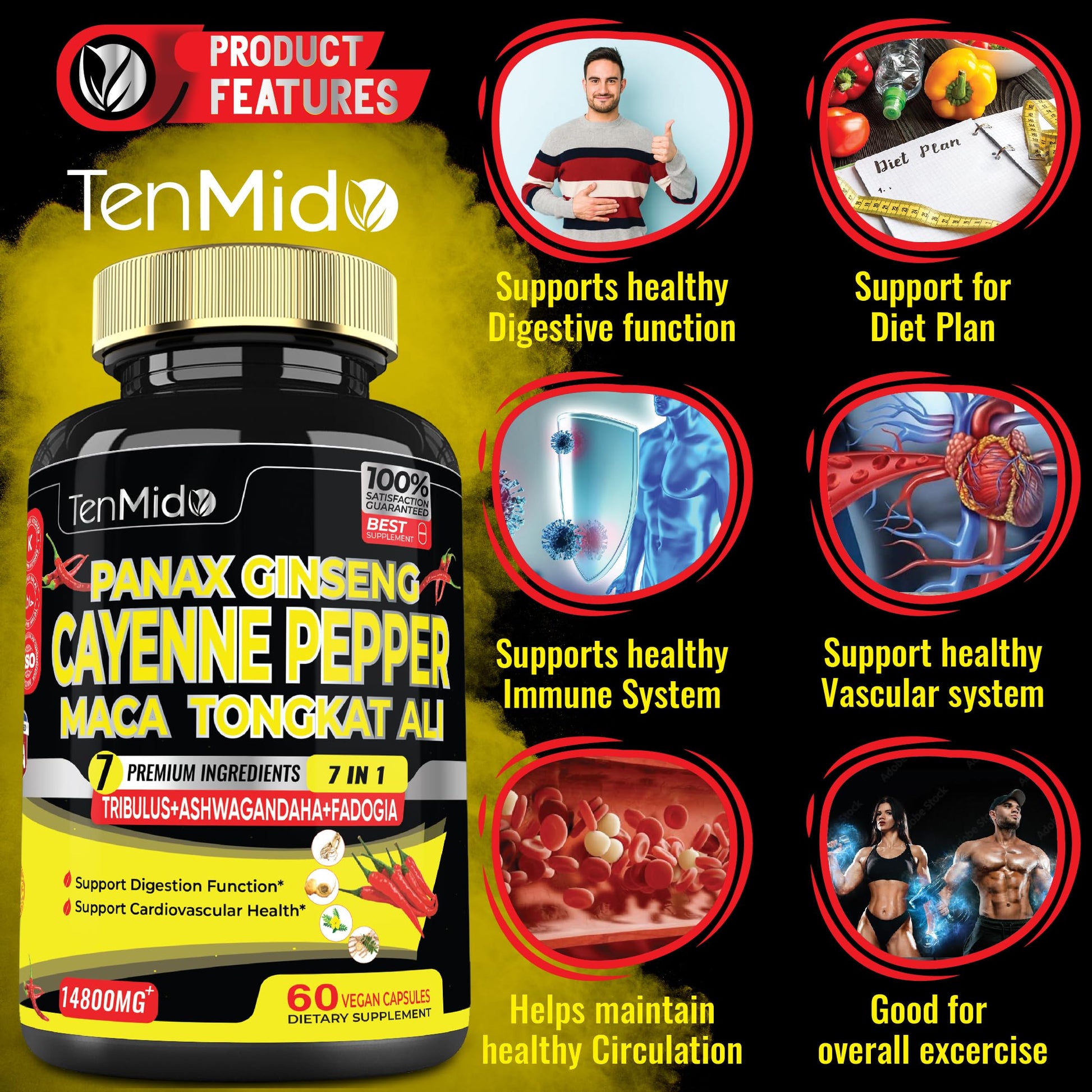 2 Packs 60 Caps 14800mg - Cayenne Pepper Supplements Extract Capsules - Tongkat Ali TenmidoBuy Supplements Australia