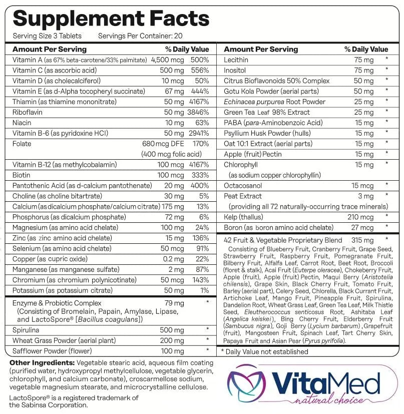 Vita Forte Vegan Multivitamin with Probiotics, Digestive Enzymes & 42 Fruits & Vegetables – Halal Certified VitaMedBuy Supplements Australia