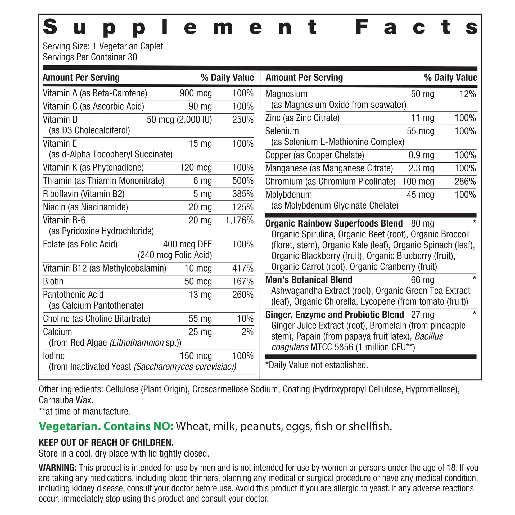 Rainbow Light Mens Multivitamin One + | 30 Caplets | Real Food Nutrients, Digestive Enzymes & Probiotics Rainbow LightBuy Supplements Australia