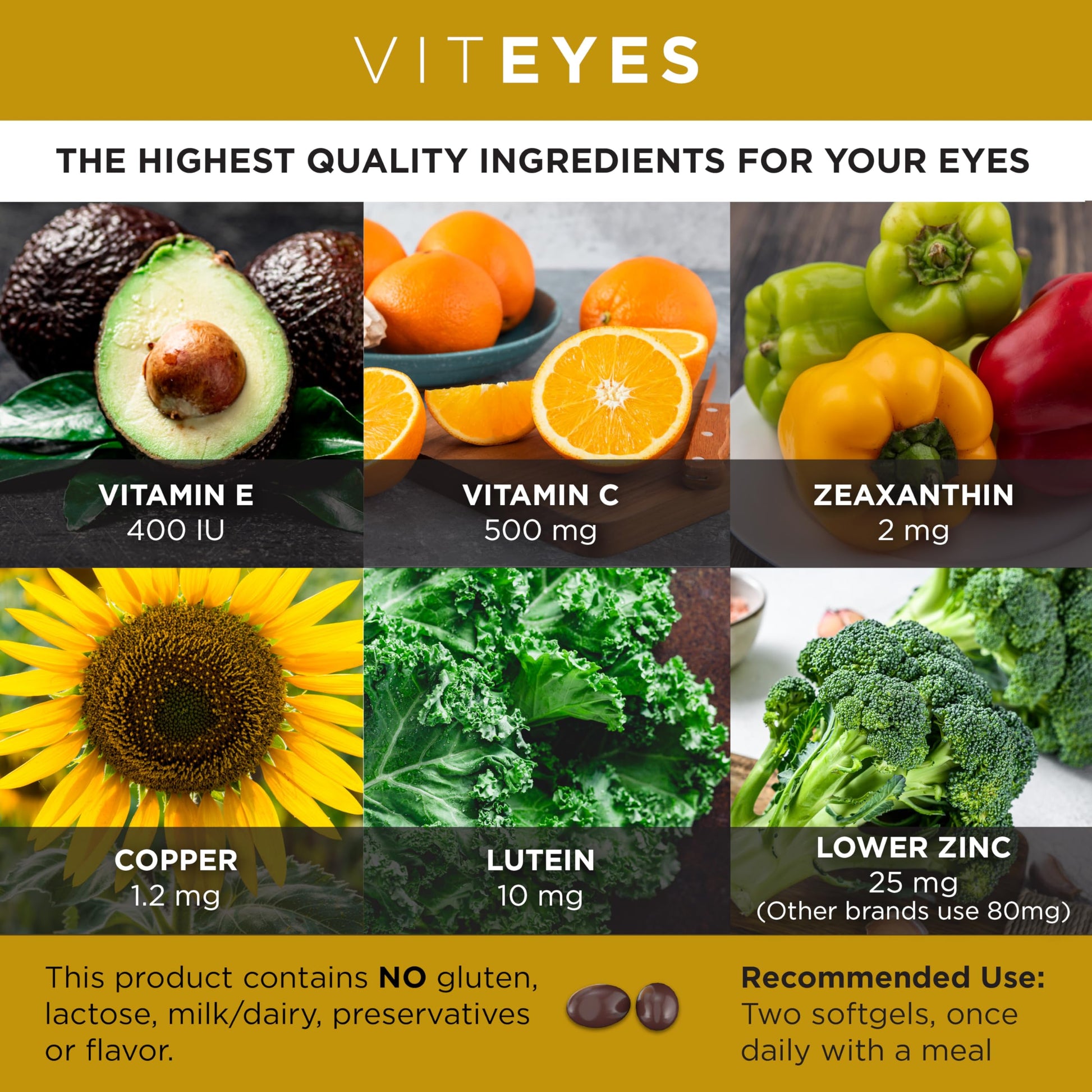 Viteyes AREDS 2 Classic Macular Health Formula Softgels, Eye Health Vitamin to Support Macular Health, Lower Zinc, Eye Vitamins, Macular Vitamins, Beta-Carotene Free, 180 Softgels ViteyesBuy Supplements Australia
