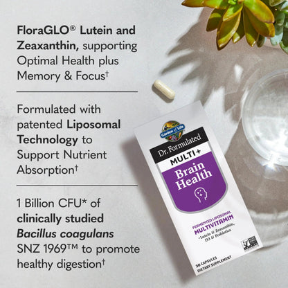 Garden of Life Dr Formulated Multi+ Brain Health, Fermented Liposomal Multivitamin + Lutein & Zeaxanthin, Vitamin D3 & Probiotics Garden of Life