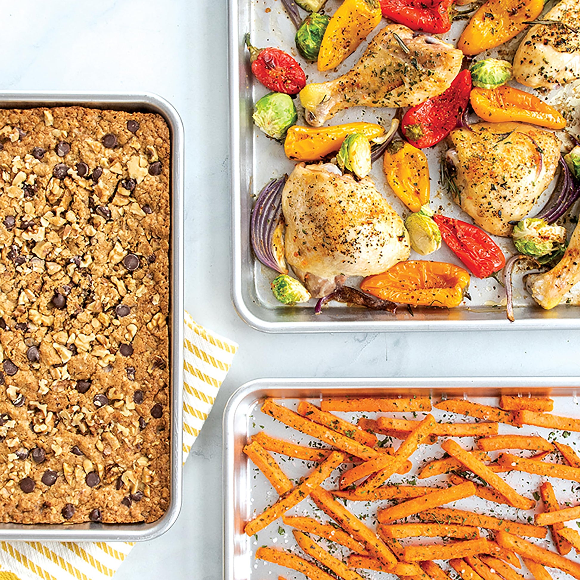 Nordic Ware Naturals 3 Piece Set - USA Made Aluminum Commercial Quality Sheet Pan for Baking or Roasting, Encapsulated Galvanized Steel Rim Prevents Warping; Half Sheet, Jelly Roll and Quarter Sheet Nordic WareBuy Supplements Australia