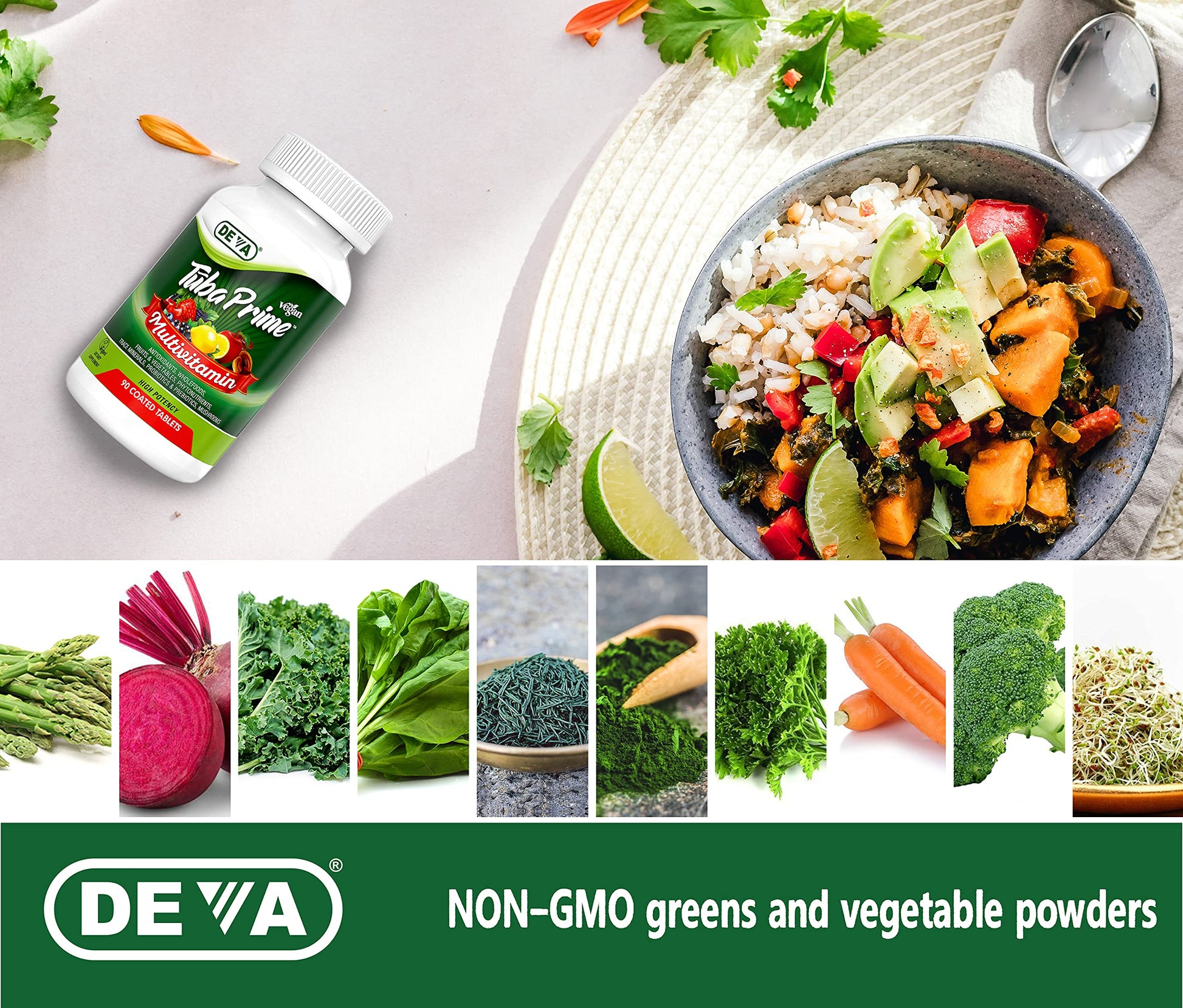 DEVA Tuba Prime Vegan Multivitamin - High-Potency Vitamin and Mineral Dietary Supplement - Antioxidants, Fruit and Vegetable Blend, Super Mushrooms, Probiotics, Prebiotics, Seeds, Herbs - 90 Tablets DEVABuy Supplements Australia