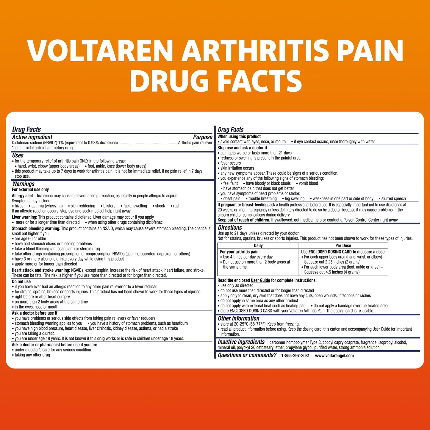 Voltaren Arthritis Pain Relief Gel, Diclofenac Sodium, 1% (NSAID), Clinically Proven Powerful Pain Reliever with Easy Open Flip Top Cap, No Prescription Needed, 5.3oz VoltarenBuy Supplements Australia