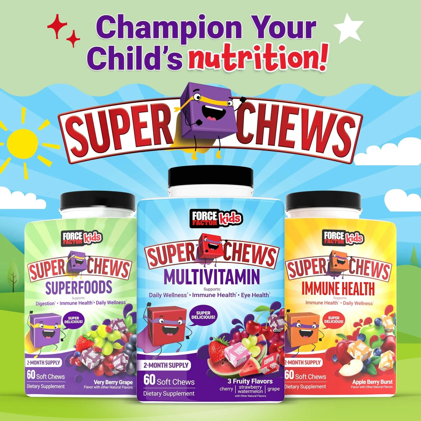 Force Factor Kids Superfood Super Chews, Kids Vitamins C & D, Immune Support Supplement with Antioxidant Support from Powdered Fruits & Veggies Force Factor