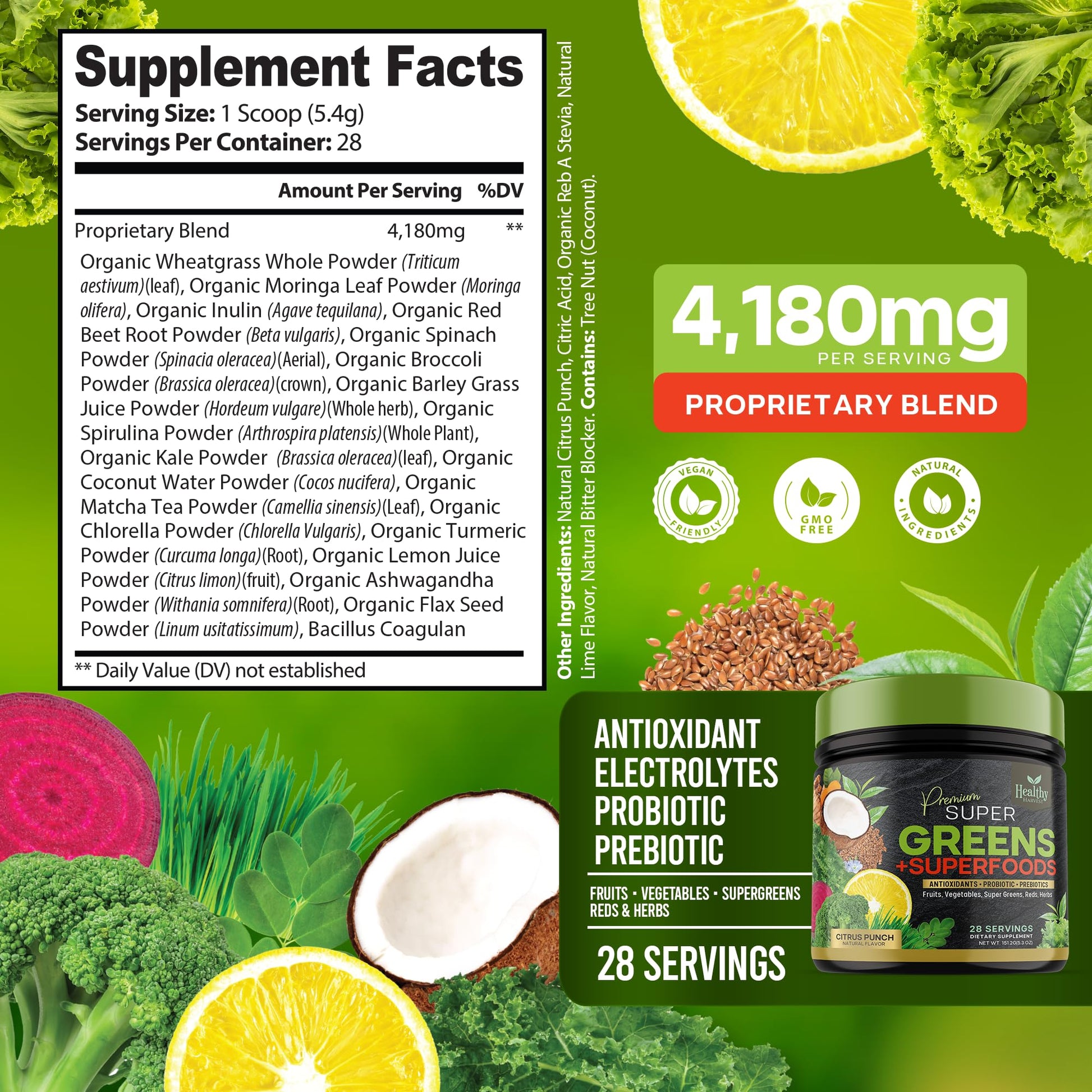 Greens Powder Superfood Supplement - Super Green Reds Smoothie Mix Blend with Spirulina Healthy Harvest NutritionBuy Supplements Australia