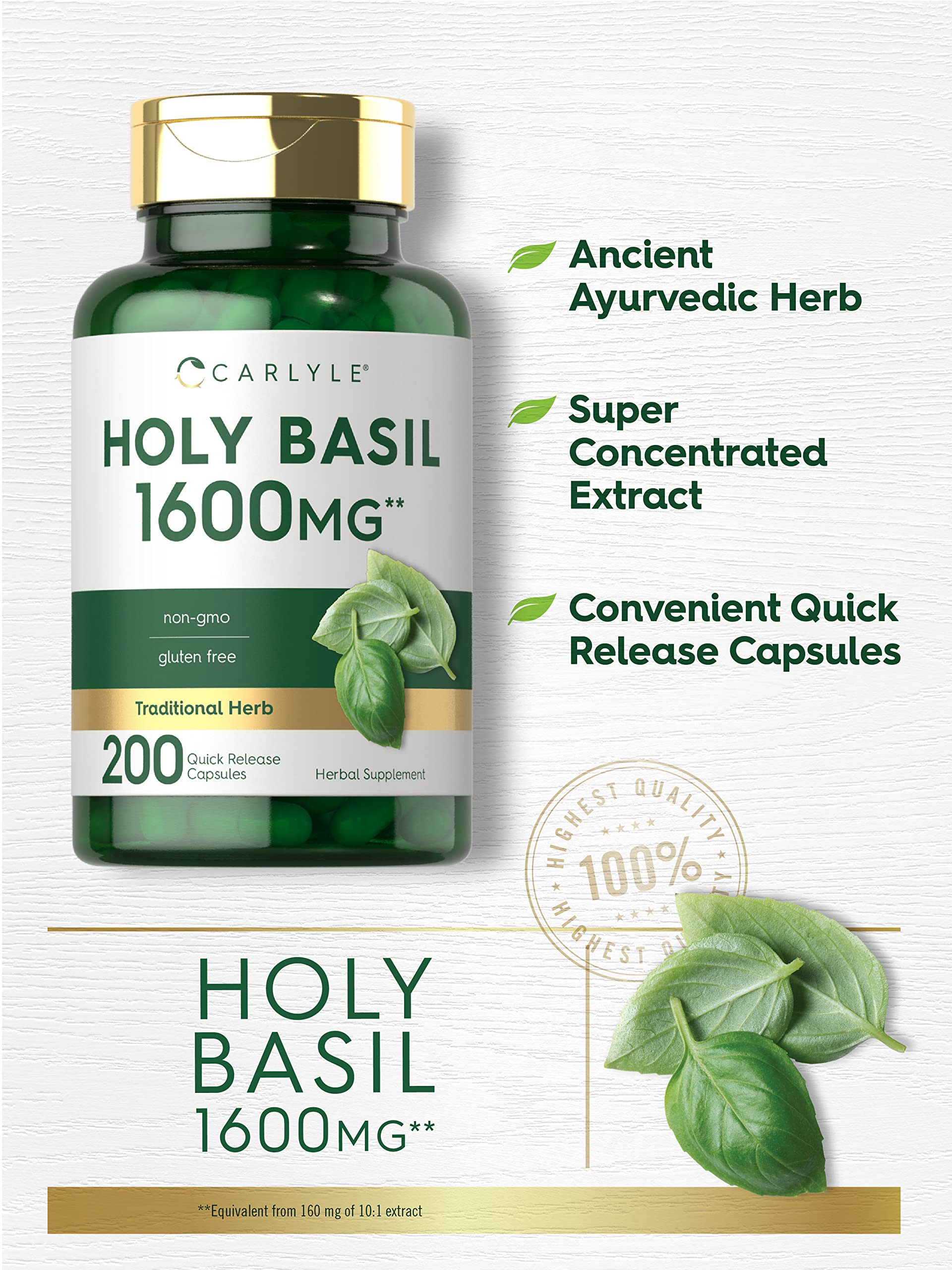 Carlyle Holy Basil Capsules 1600 mg | 200 Count | Tulsi Holy Basil Leaf Extract | Herbal CarlyleBuy Supplements Australia