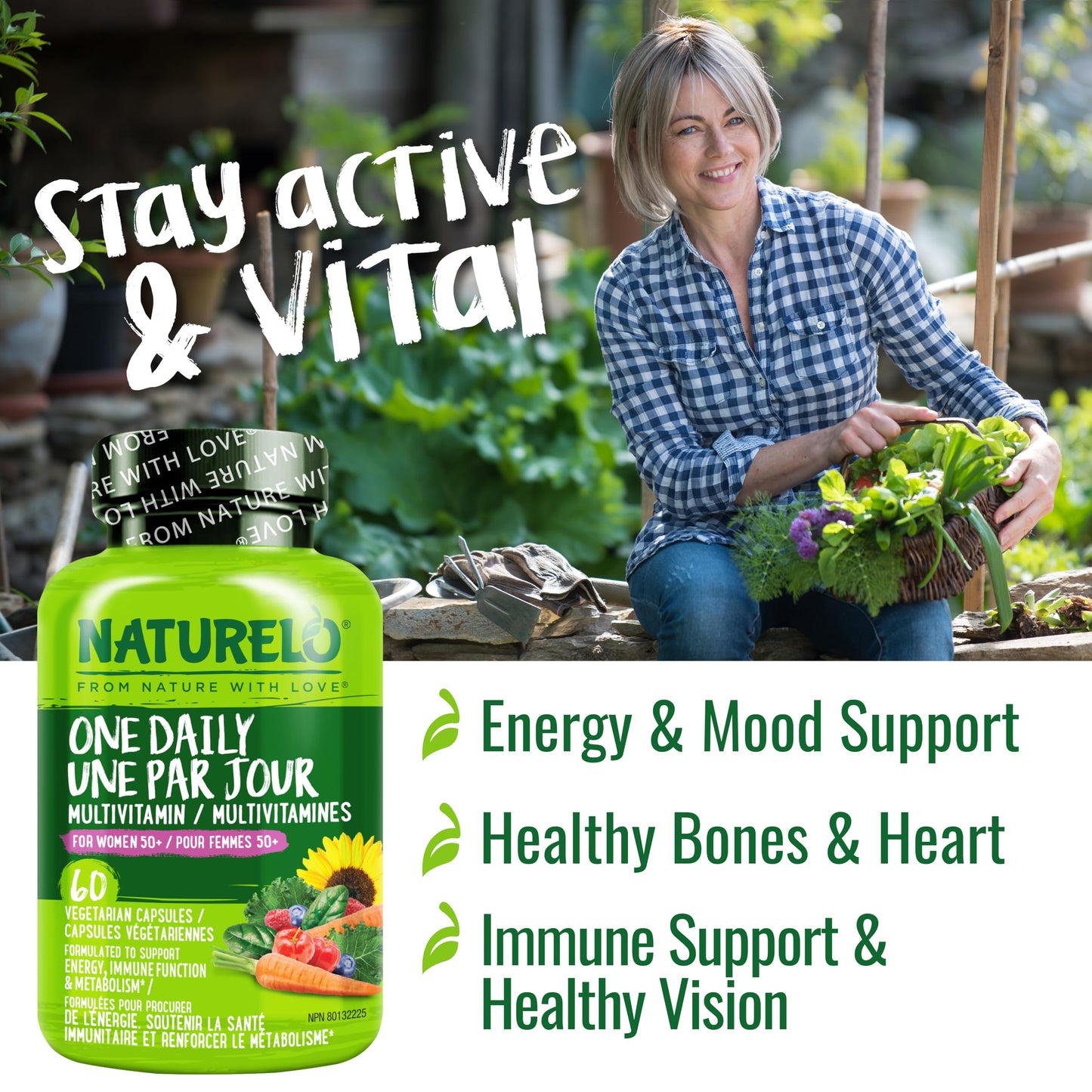NATURELO One Daily Multivitamin for Women 50+ (Iron Free) - Menopause Support for Women Over 50 - Whole Food Supplement